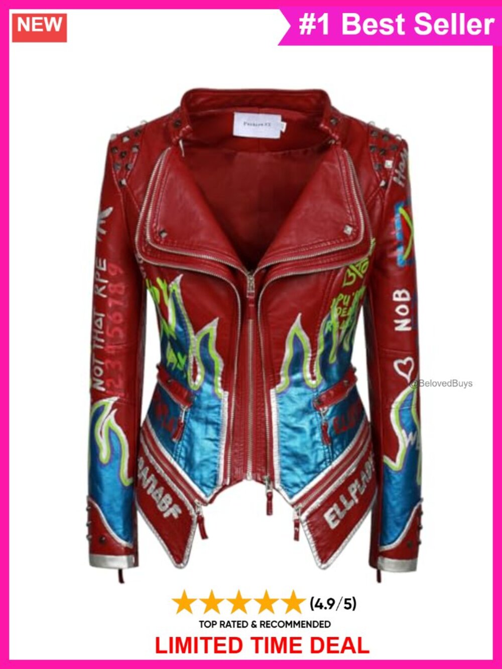 Faux Leather Embroidered Moto Jacket Short Slim Fit